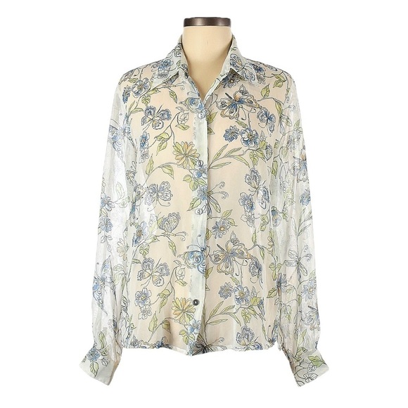 Vintage Jordan Sheer Butterfly Print Button Down Blouse Size M - Picture 1 of 9